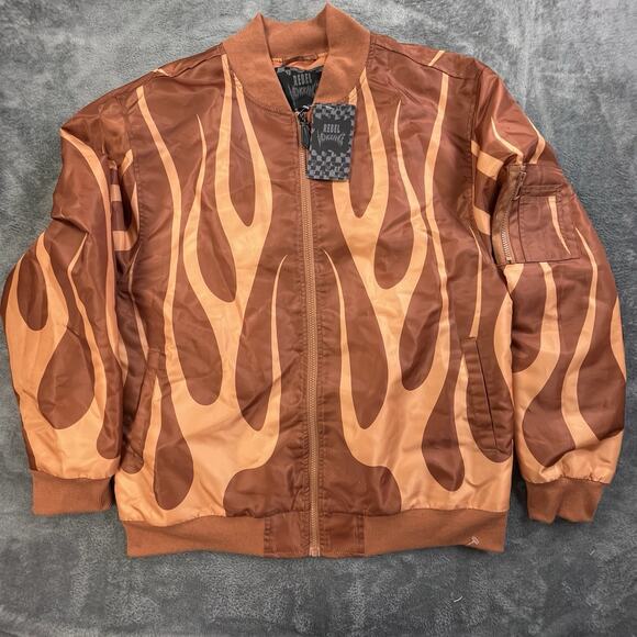 Rebel Vengeance Bomber Jacket Mens Extra Large Auburn Flame Water Resistant AOP
